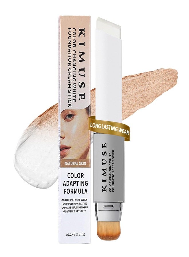 KIMUSE Color-Changing White Foundation Cream Stick, Long Lasting Color Changing Foundation, Medium to Full Coverage Stick Base Makeup, Dual-Ended with Brush - Image 1